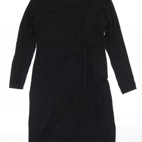 Per Una Womens Black  Viscose Sheath  Size 12  Round Neck  - Lace Trime