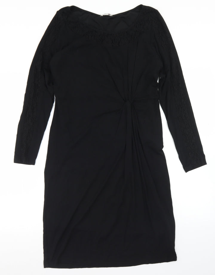 Per Una Womens Black Viscose Sheath Size 12 Round Neck - Lace Trime