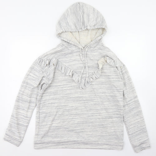 Matalan Womens Grey Striped Polyester Pullover Hoodie Size M