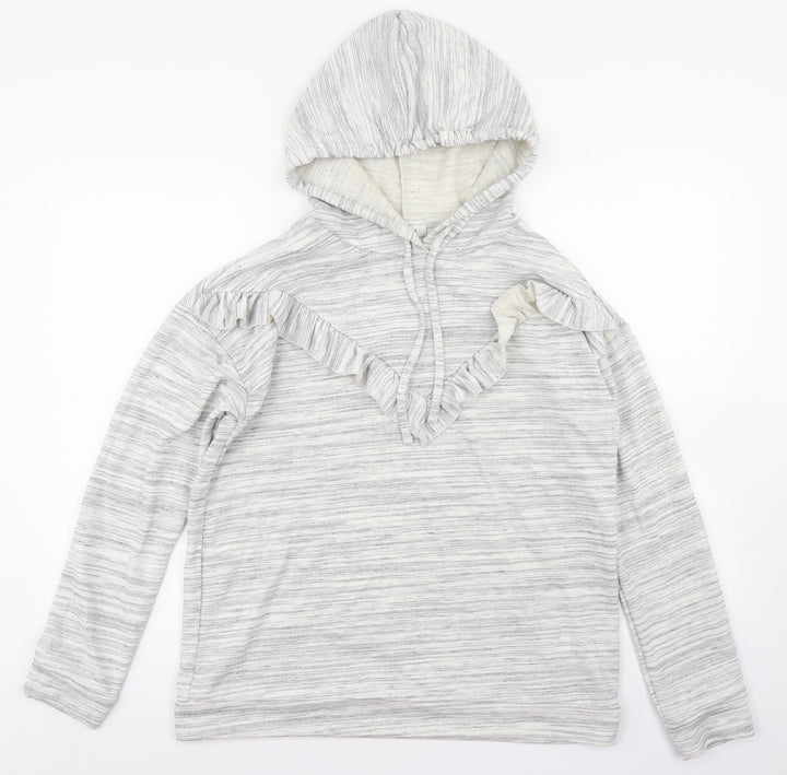 Matalan Womens Grey Striped Polyester Pullover Hoodie Size M