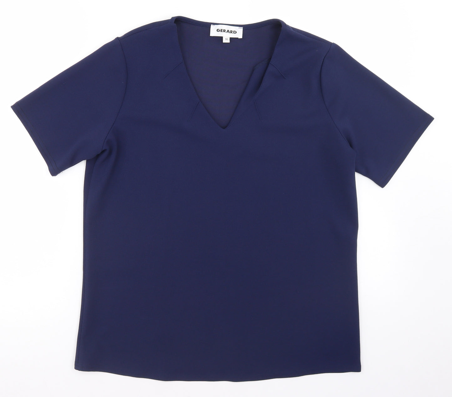 Gerard Womens Blue  Polyester Basic Blouse Size 14 V-Neck