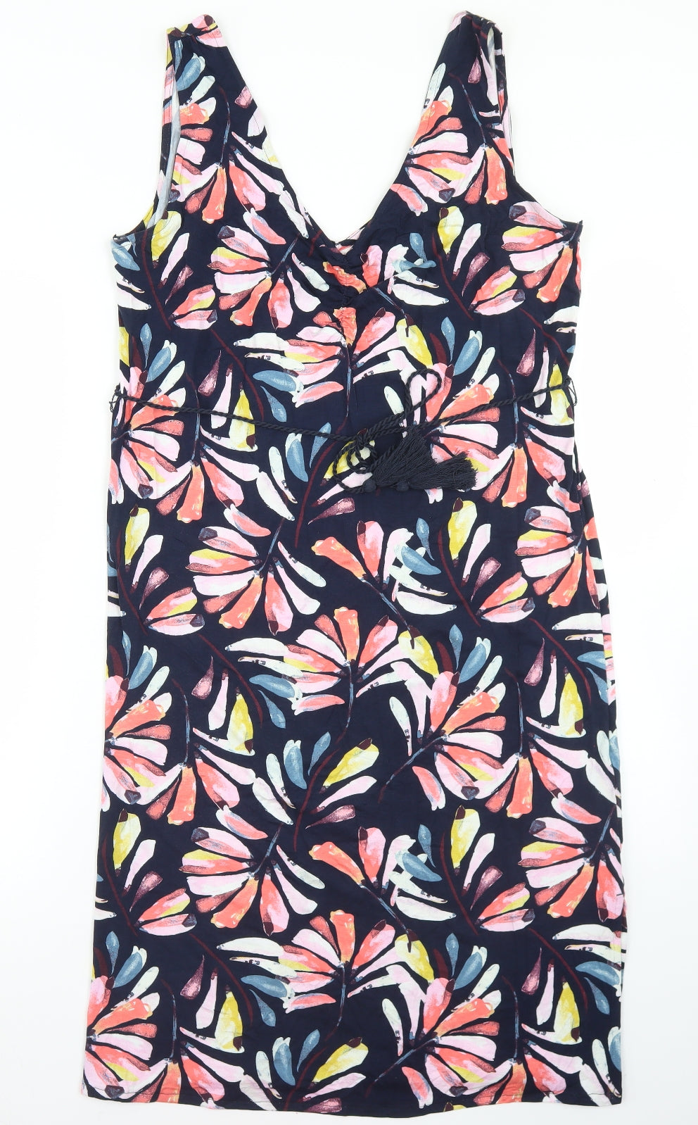 Marks and Spencer Womens Blue Floral Viscose A-Line  Size 14  V-Neck