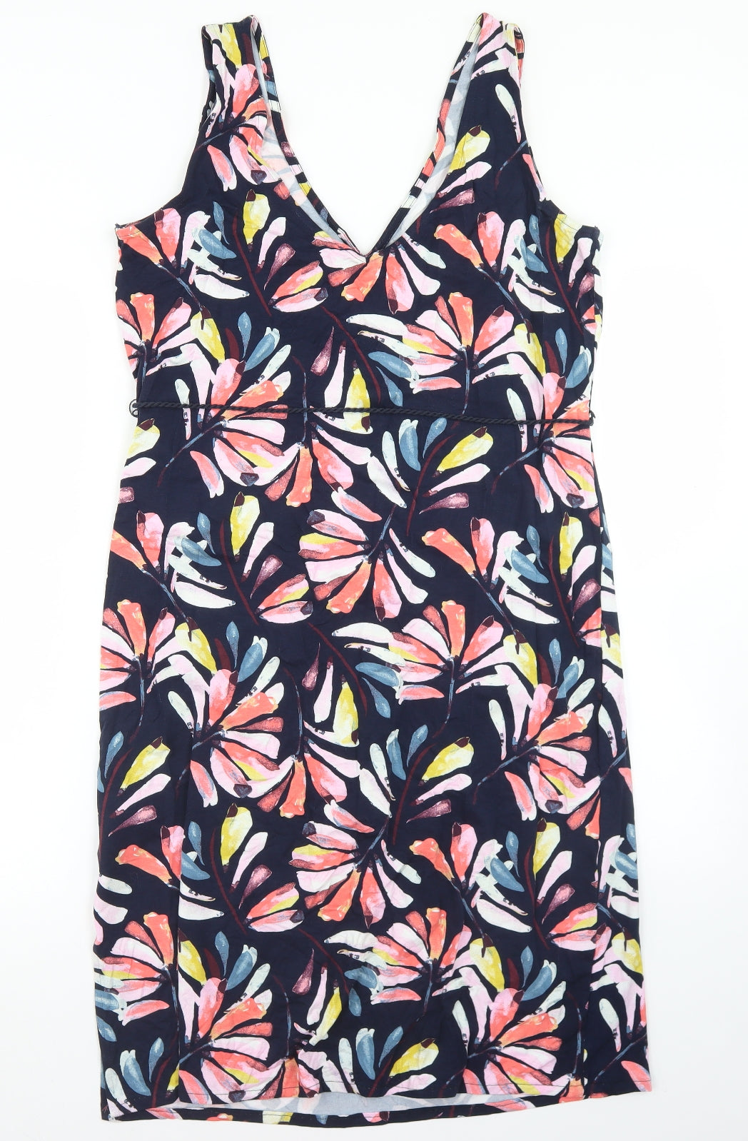 Marks and Spencer Womens Blue Floral Viscose A-Line  Size 14  V-Neck