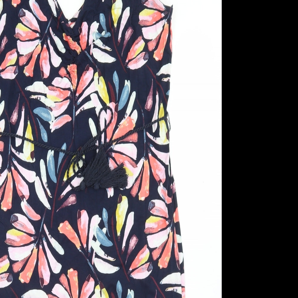 Marks and Spencer Womens Blue Floral Viscose A-Line  Size 14  V-Neck
