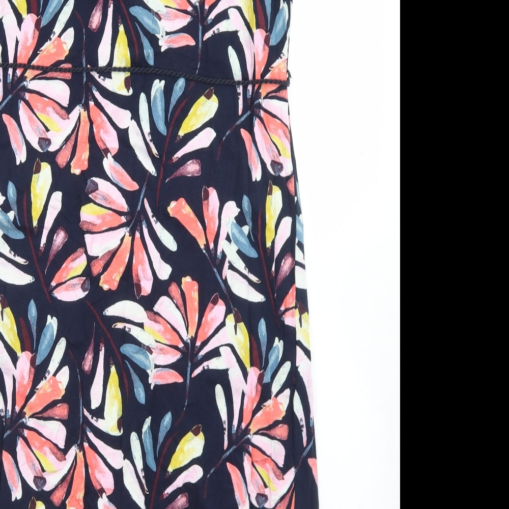 Marks and Spencer Womens Blue Floral Viscose A-Line  Size 14  V-Neck