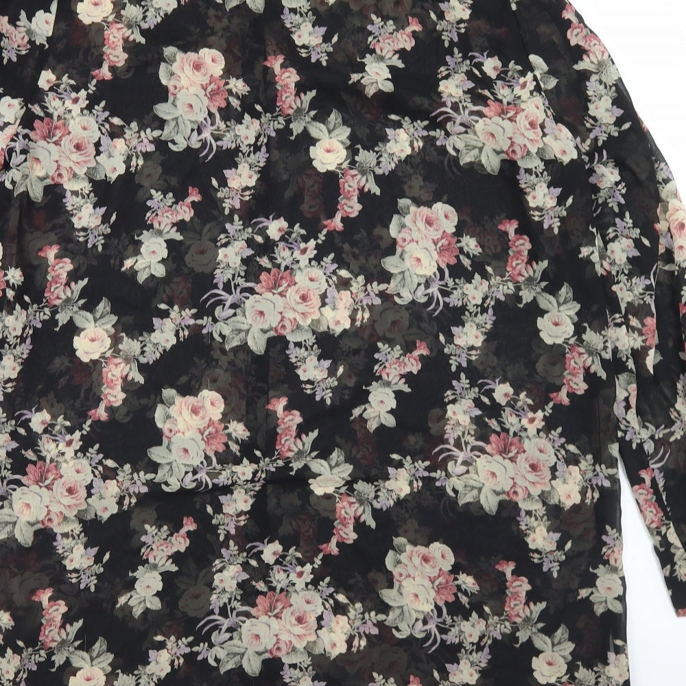 New Look Womens Black Floral Polyester Basic Button-Up Size 18 Collared - Longline