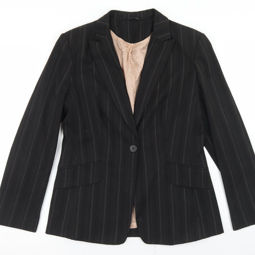 Dunnes Stores Womens Black Striped Polyester Jacket Blazer Size 14