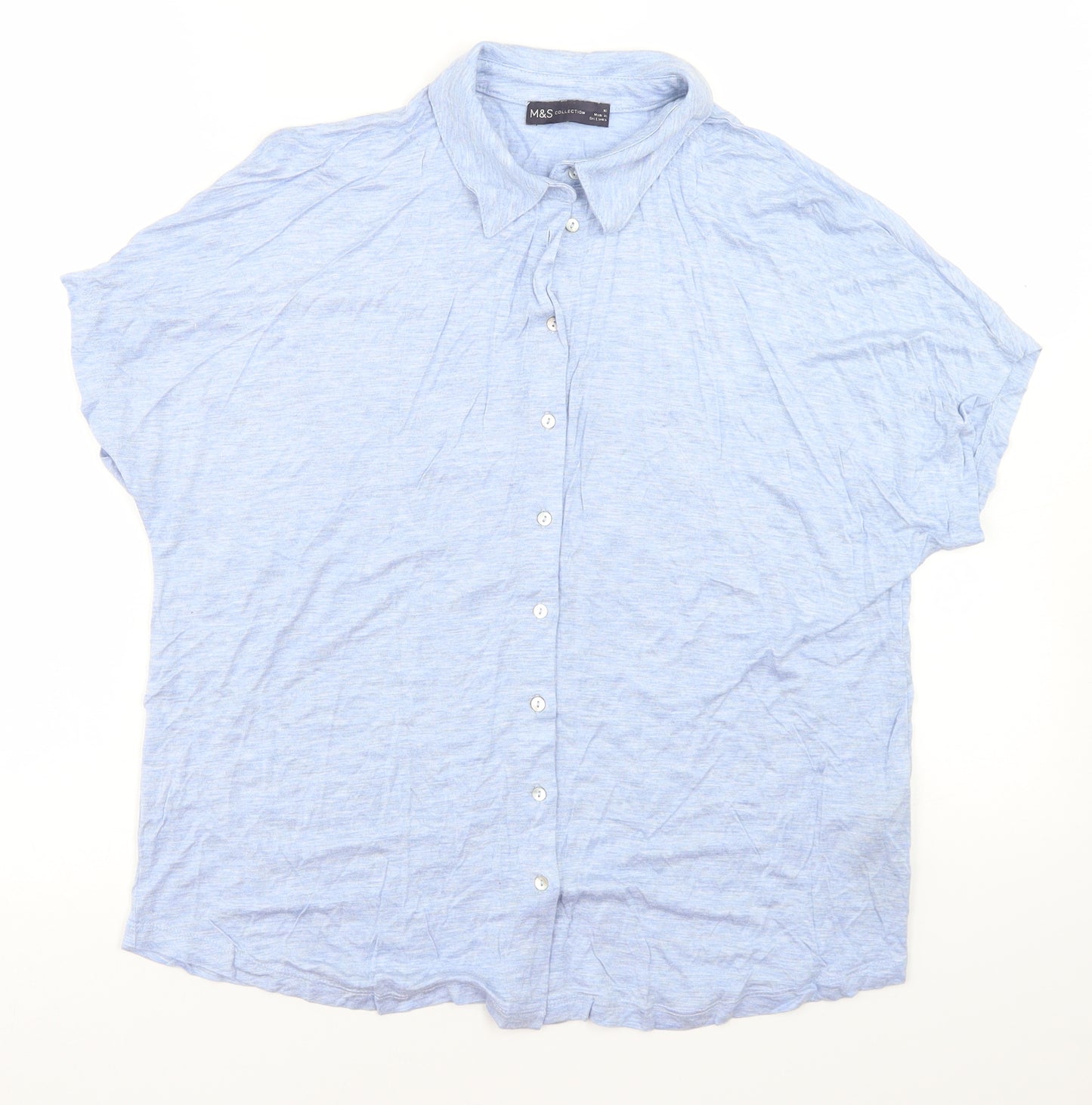 Marks and Spencer Womens Blue  Viscose Basic Button-Up Size 16 Collared