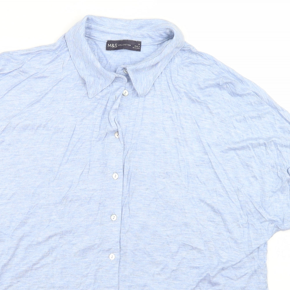 Marks and Spencer Womens Blue  Viscose Basic Button-Up Size 16 Collared
