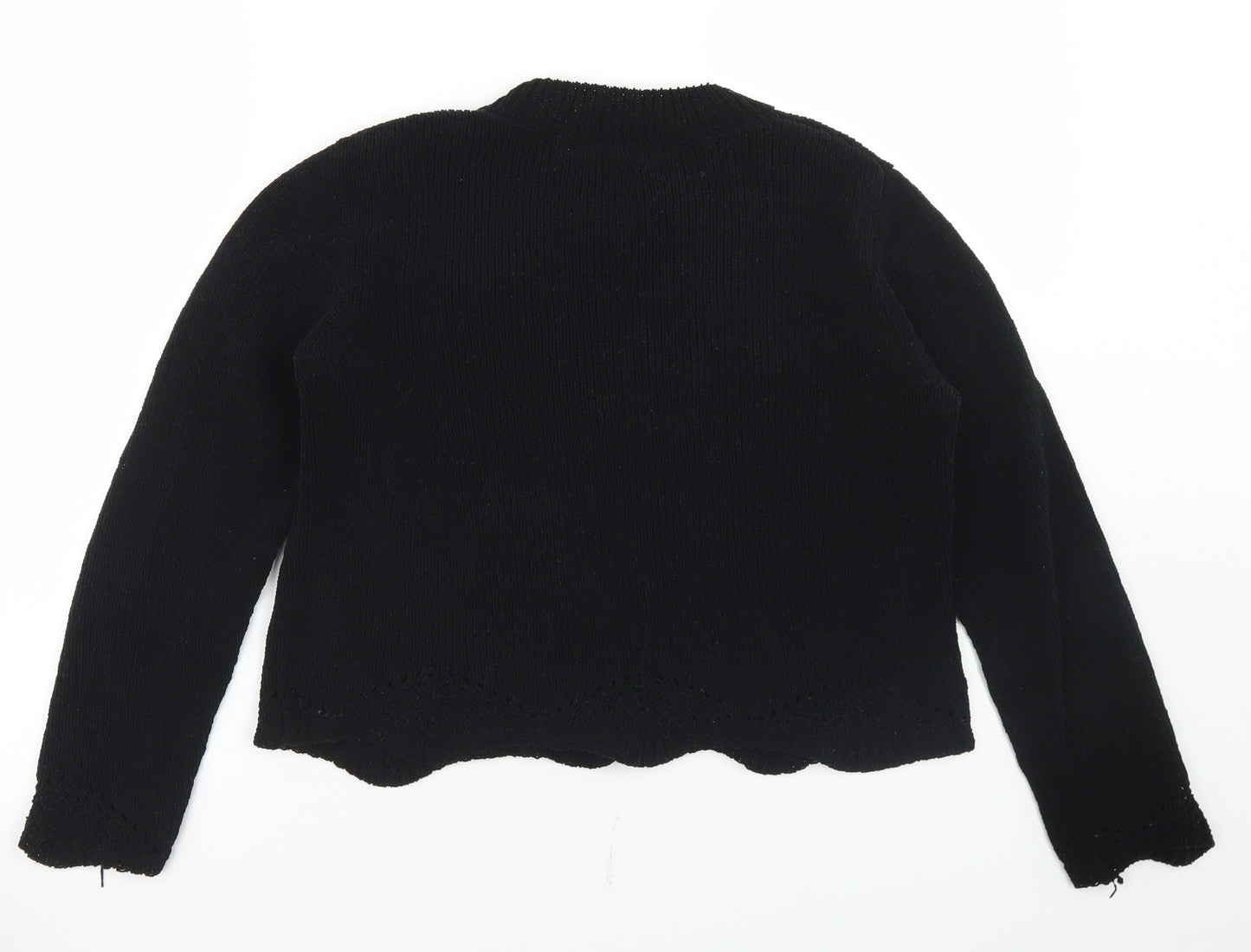 Primark Womens Black Crew Neck  Polyester Pullover Jumper Size S   - Cropped, Scalloped Edging