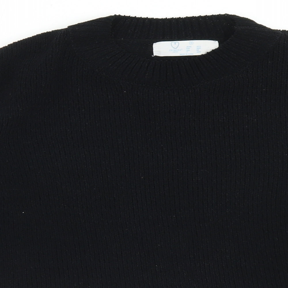 Primark Womens Black Crew Neck  Polyester Pullover Jumper Size S   - Cropped, Scalloped Edging