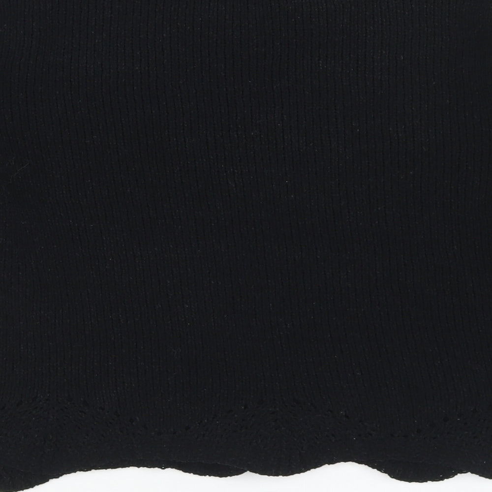 Primark Womens Black Crew Neck  Polyester Pullover Jumper Size S   - Cropped, Scalloped Edging