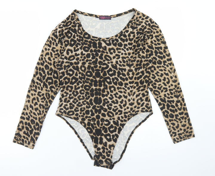 Styleplus Womens Brown Animal Print Viscose Bodysuit One-Piece Size M Snap