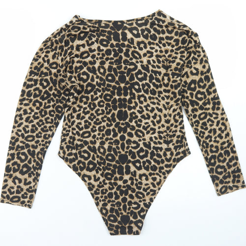 Styleplus Womens Brown Animal Print Viscose Bodysuit One-Piece Size M  Snap