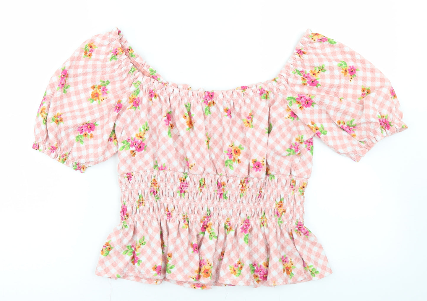 New Look Womens Pink Floral Polyester Cropped Blouse Size 16 Off the Shoulder