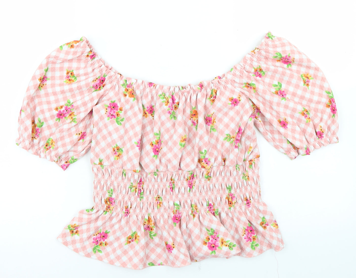 New Look Womens Pink Floral Polyester Cropped Blouse Size 16 Off the Shoulder