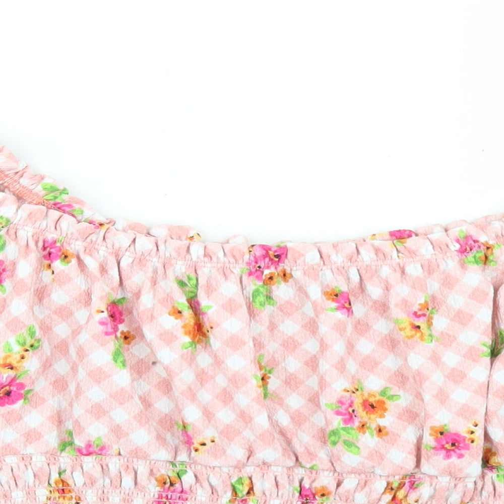 New Look Womens Pink Floral Polyester Cropped Blouse Size 16 Off the Shoulder