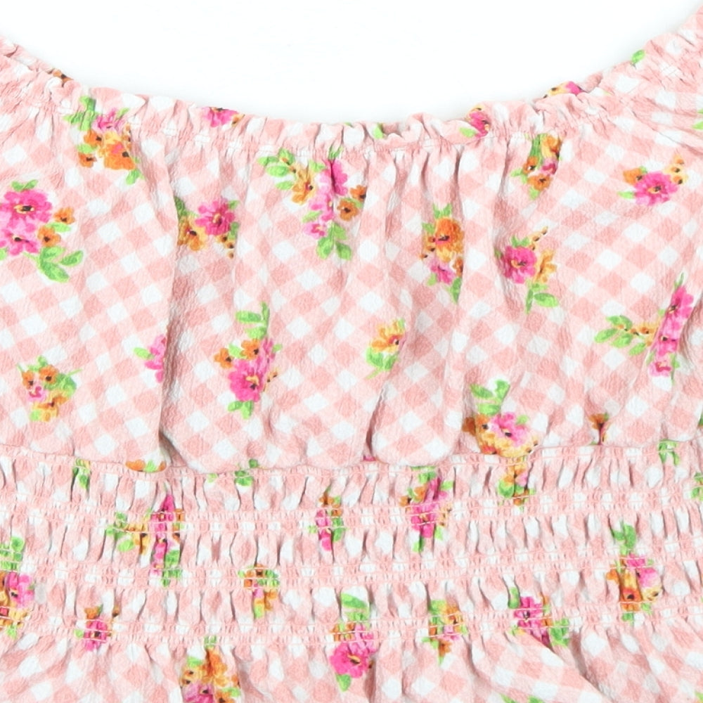 New Look Womens Pink Floral Polyester Cropped Blouse Size 16 Off the Shoulder