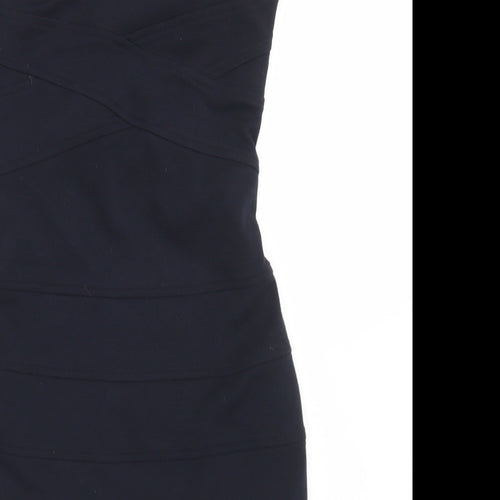 Topshop Womens Blue Colourblock Polyester Bodycon  Size 10  One Shoulder Zip