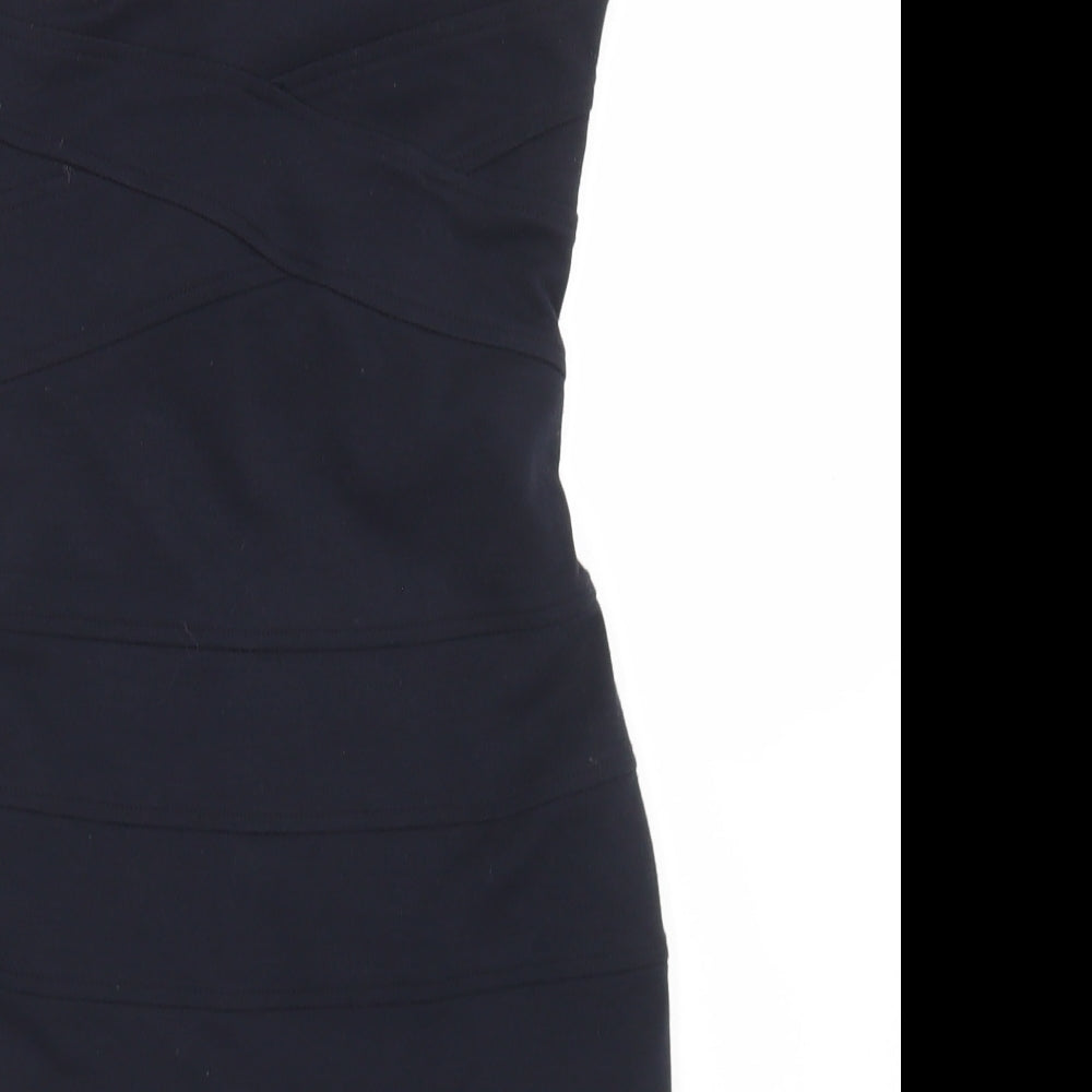 Topshop Womens Blue Colourblock Polyester Bodycon  Size 10  One Shoulder Zip