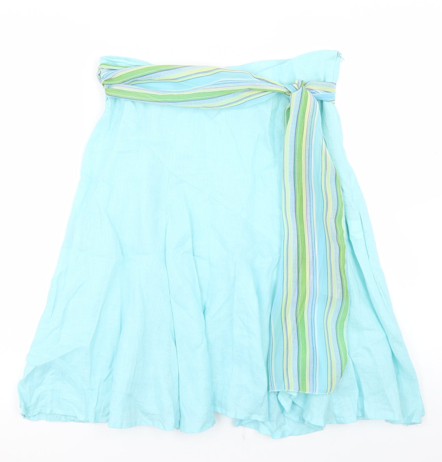 Awear Womens Blue  Linen Flare Skirt Size 8   Zip
