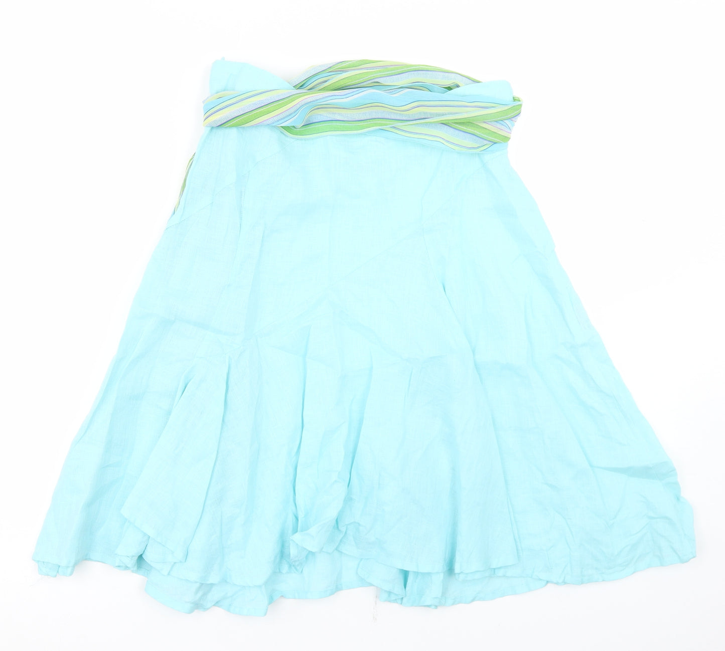 Awear Womens Blue  Linen Flare Skirt Size 8   Zip