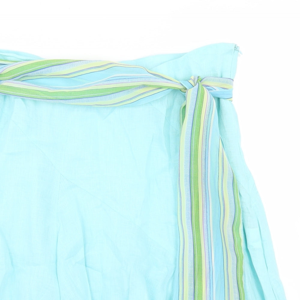 Awear Womens Blue  Linen Flare Skirt Size 8   Zip