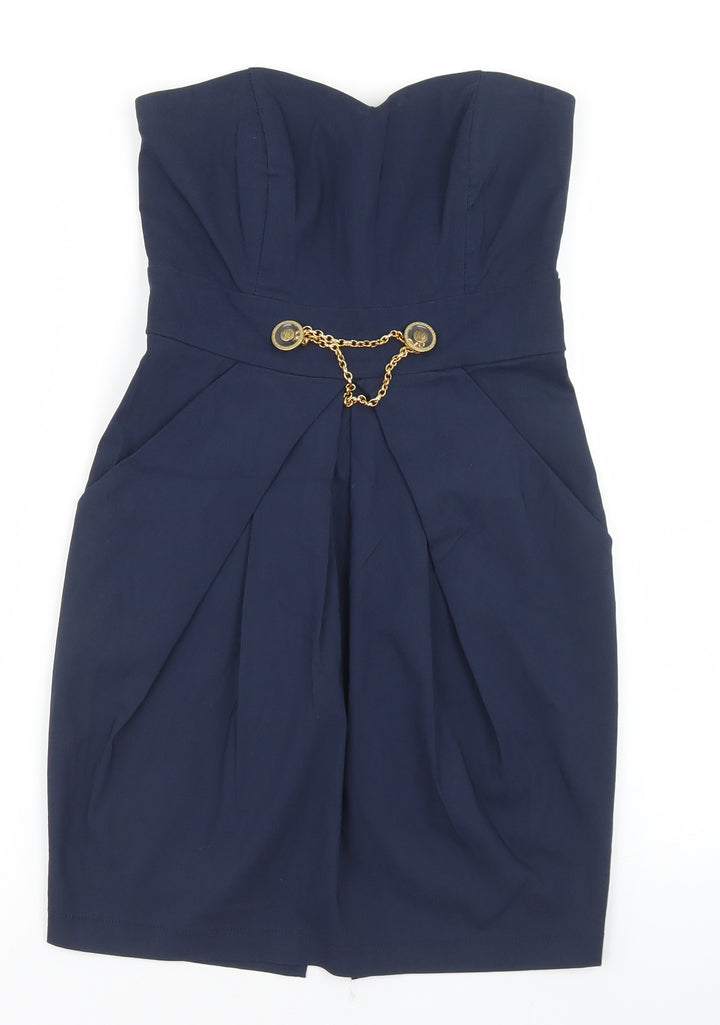 Miso Womens Blue Nylon Pencil Dress Size 10 Sweetheart Zip