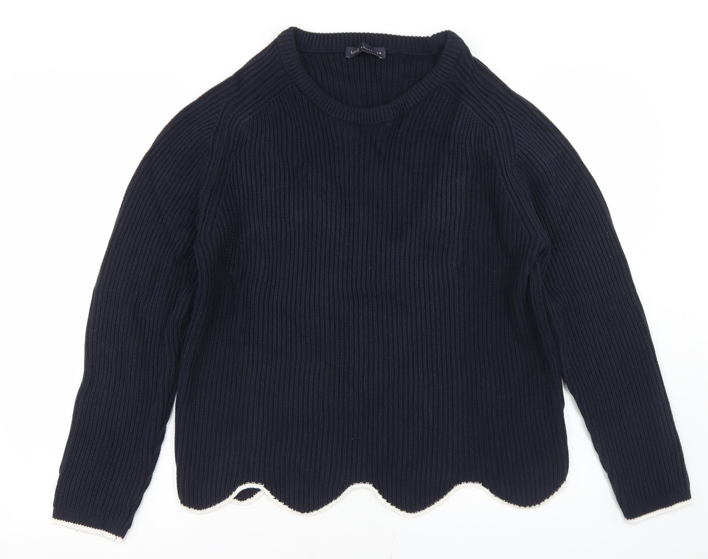 Marks and Spencer Womens Blue Crew Neck  Cotton Pullover Jumper Size 20   - Scalloped Edging