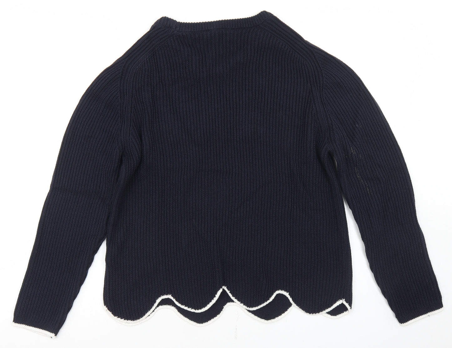 Marks and Spencer Womens Blue Crew Neck  Cotton Pullover Jumper Size 20   - Scalloped Edging