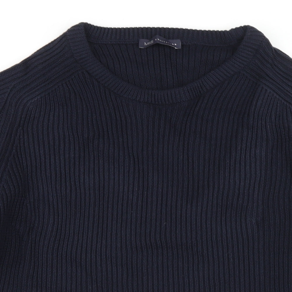 Marks and Spencer Womens Blue Crew Neck  Cotton Pullover Jumper Size 20   - Scalloped Edging