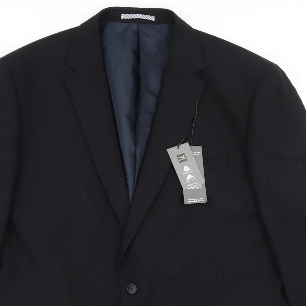 Marks and Spencer Mens Black  Wool Jacket Blazer Size 46