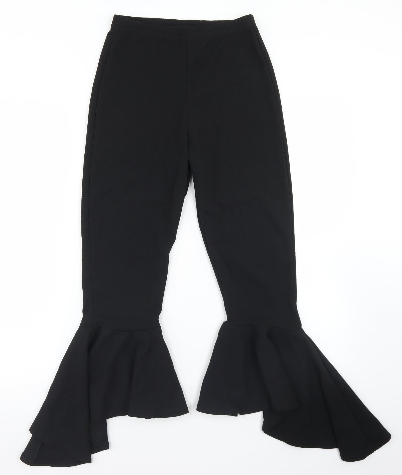 PRETTYLITTLETHING Womens Black  Polyester Cropped Trousers Size 8 L21 in Regular  - Bell Bottoms