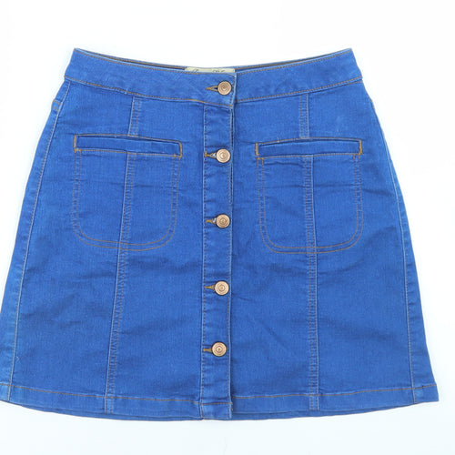 Parisian Collection Womens Blue  Cotton A-Line Skirt Size 10   Button