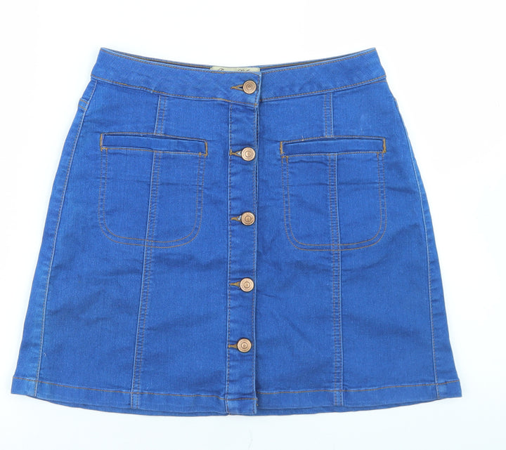 Parisian Collection Womens Blue  Cotton A-Line Skirt Size 10   Button