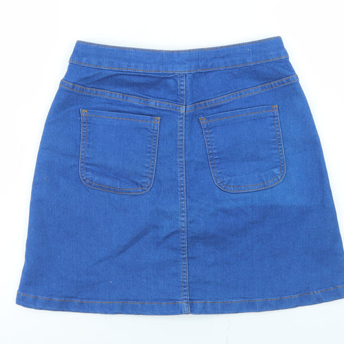 Parisian Collection Womens Blue  Cotton A-Line Skirt Size 10   Button