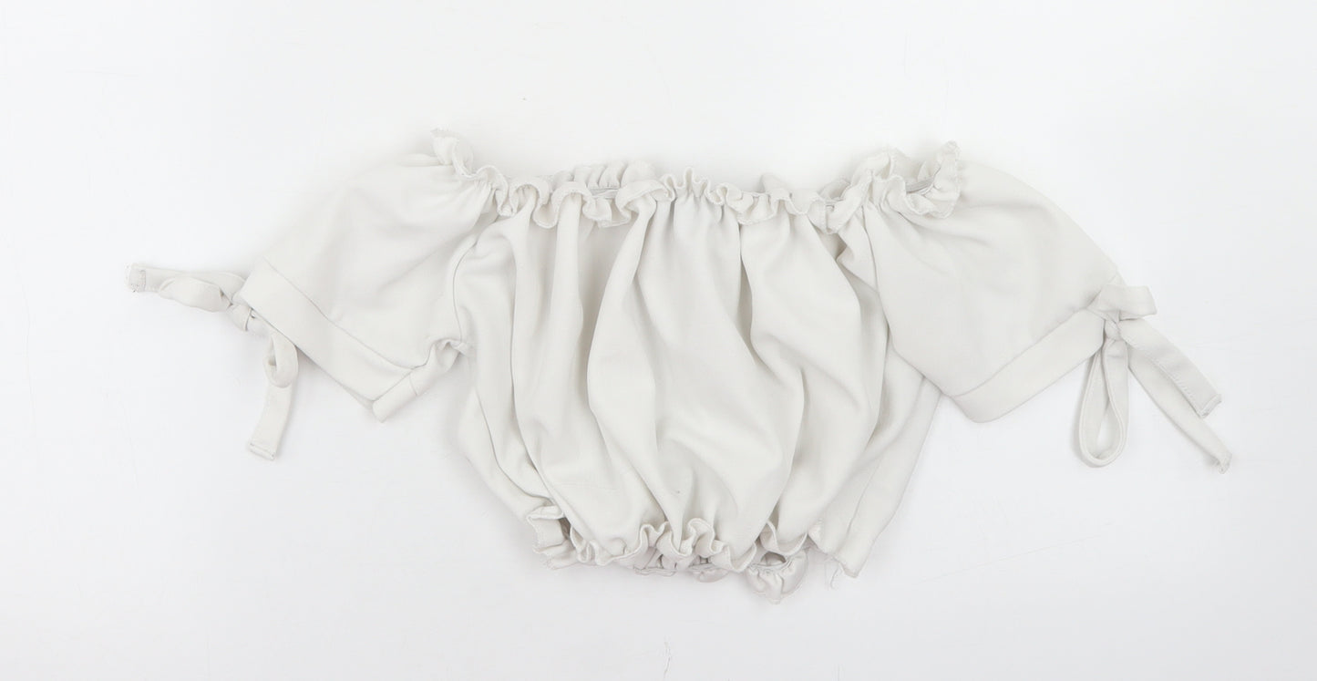 New Look Womens White  Polyester Cropped T-Shirt Size 8 Off the Shoulder