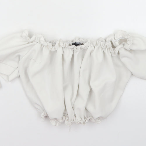 New Look Womens White  Polyester Cropped T-Shirt Size 8 Off the Shoulder