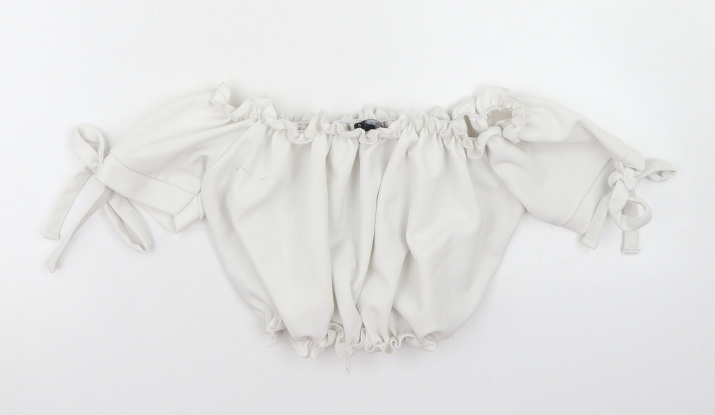 New Look Womens White  Polyester Cropped T-Shirt Size 8 Off the Shoulder
