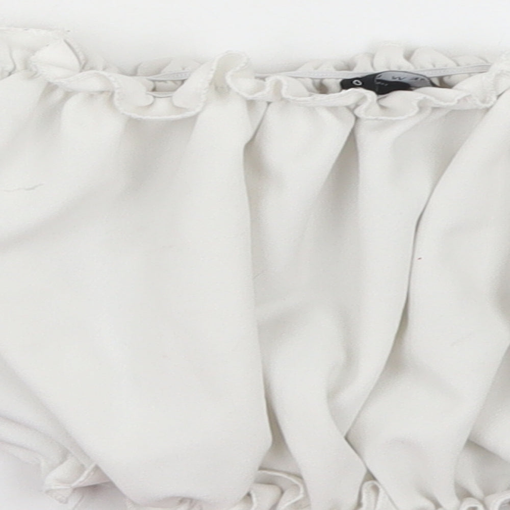 New Look Womens White  Polyester Cropped T-Shirt Size 8 Off the Shoulder