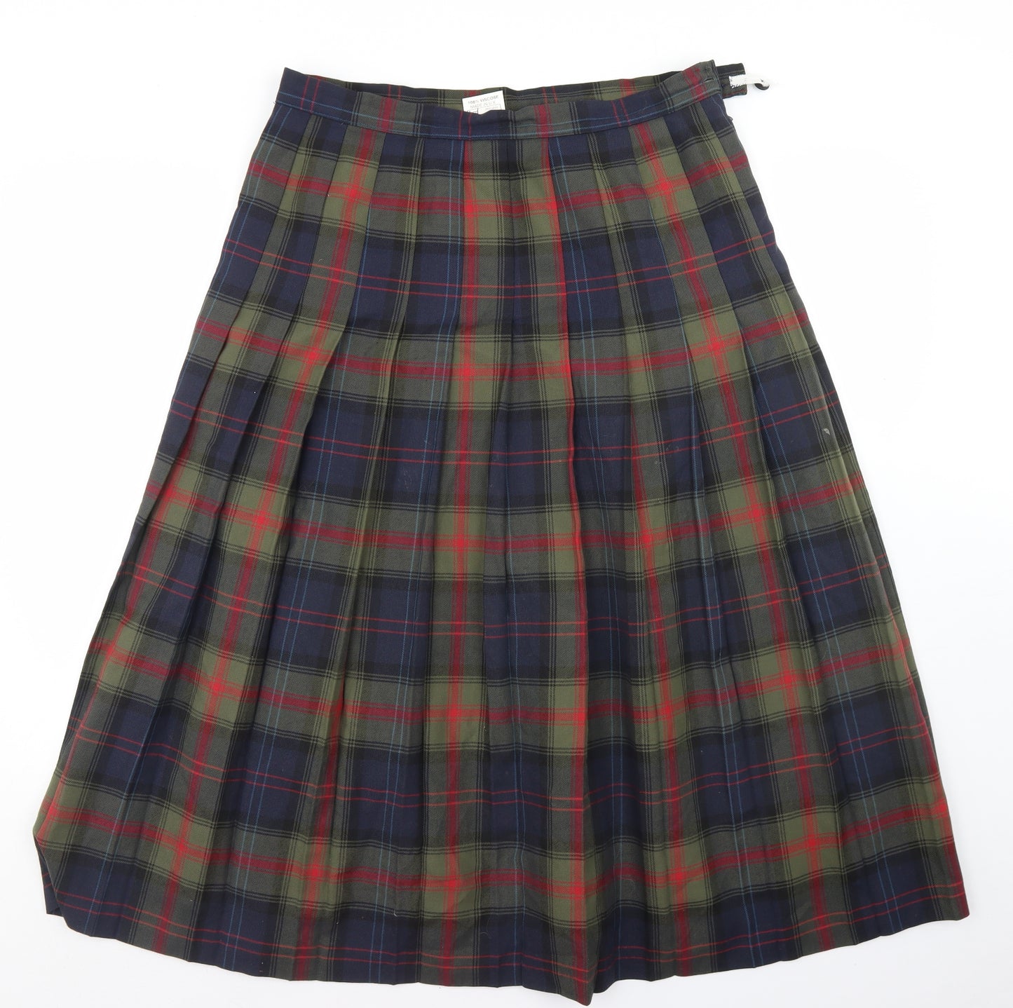 Clover Womens Green Plaid Viscose Pleated Skirt Size 18   Zip