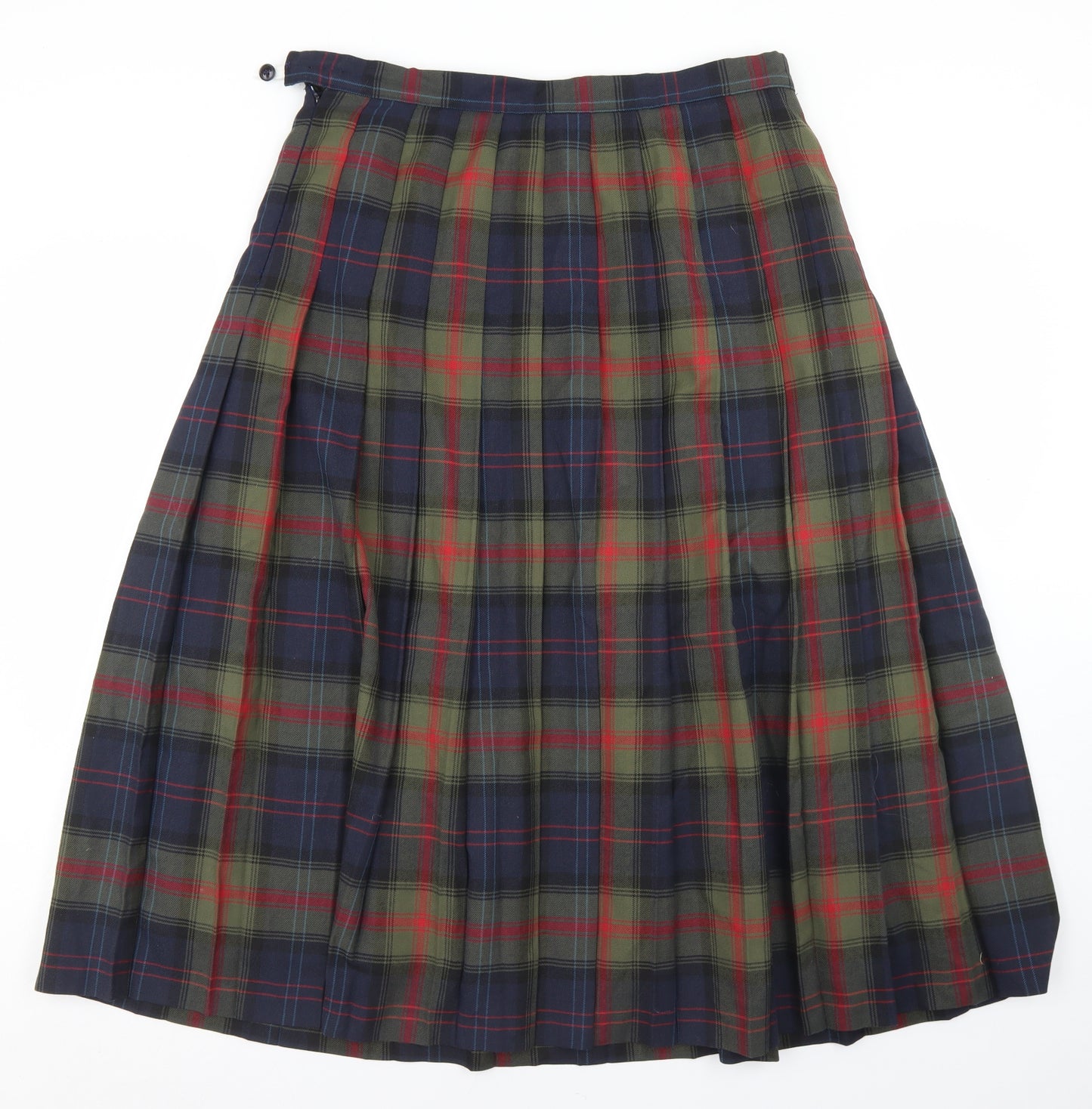 Clover Womens Green Plaid Viscose Pleated Skirt Size 18   Zip