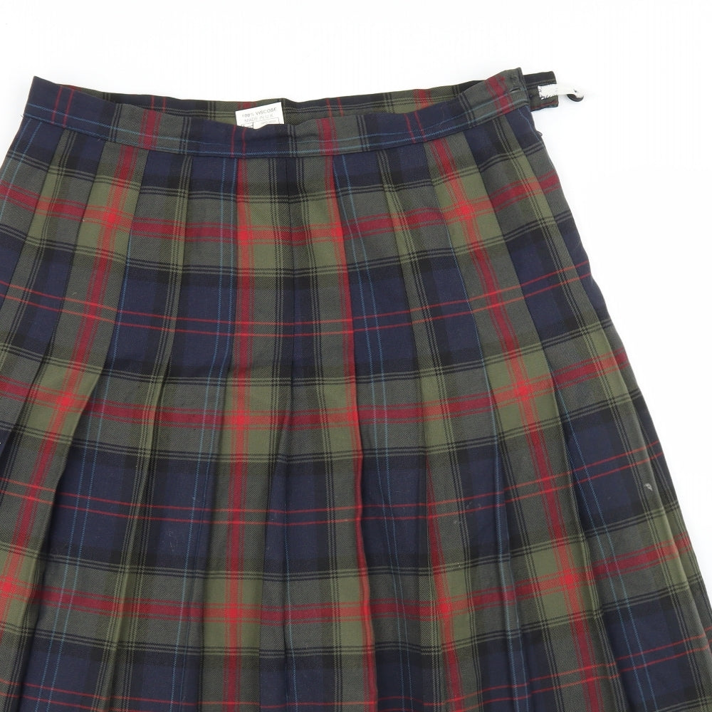 Clover Womens Green Plaid Viscose Pleated Skirt Size 18   Zip