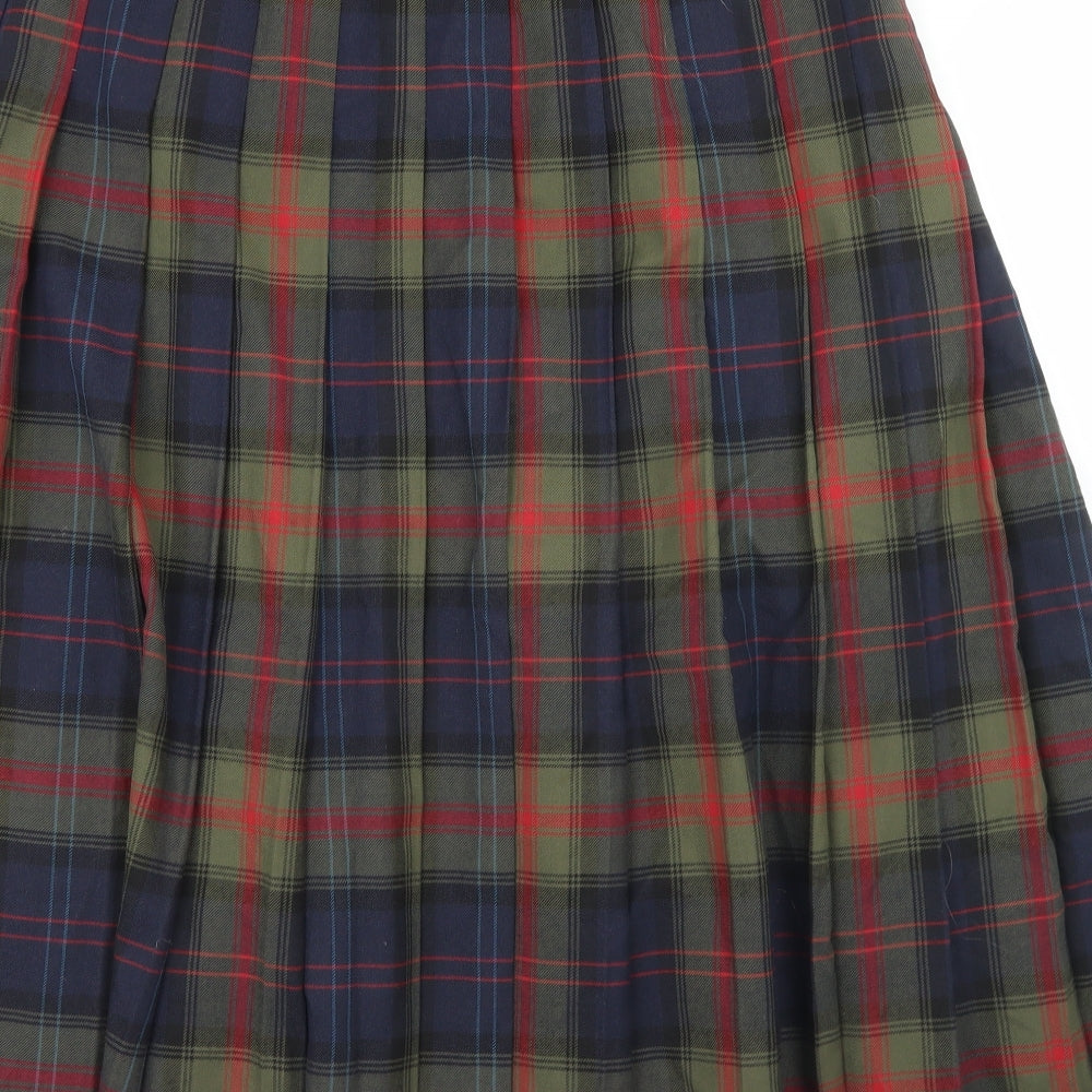 Clover Womens Green Plaid Viscose Pleated Skirt Size 18   Zip