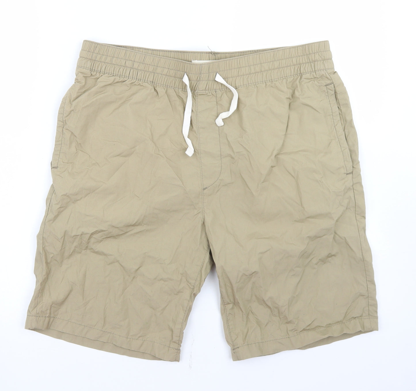 H&M Mens Beige  Cotton Chino Shorts Size M L8 in Regular Drawstring