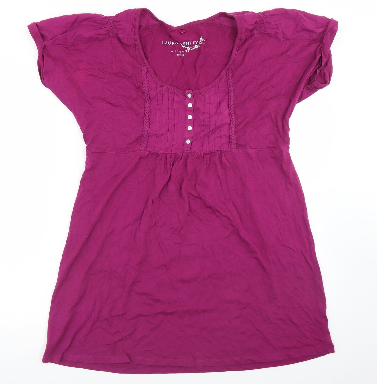 Laura Ashley Womens Purple  Cotton Basic T-Shirt Size 16 Round Neck