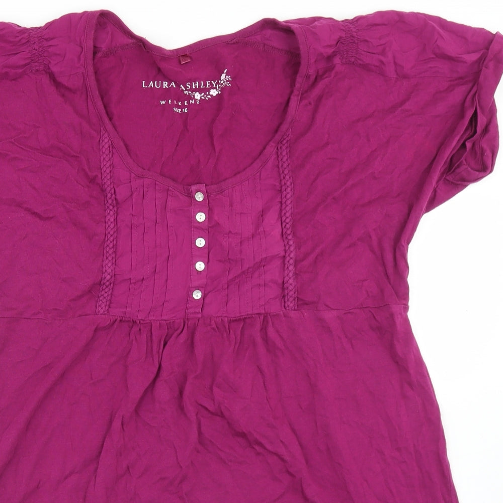 Laura Ashley Womens Purple  Cotton Basic T-Shirt Size 16 Round Neck
