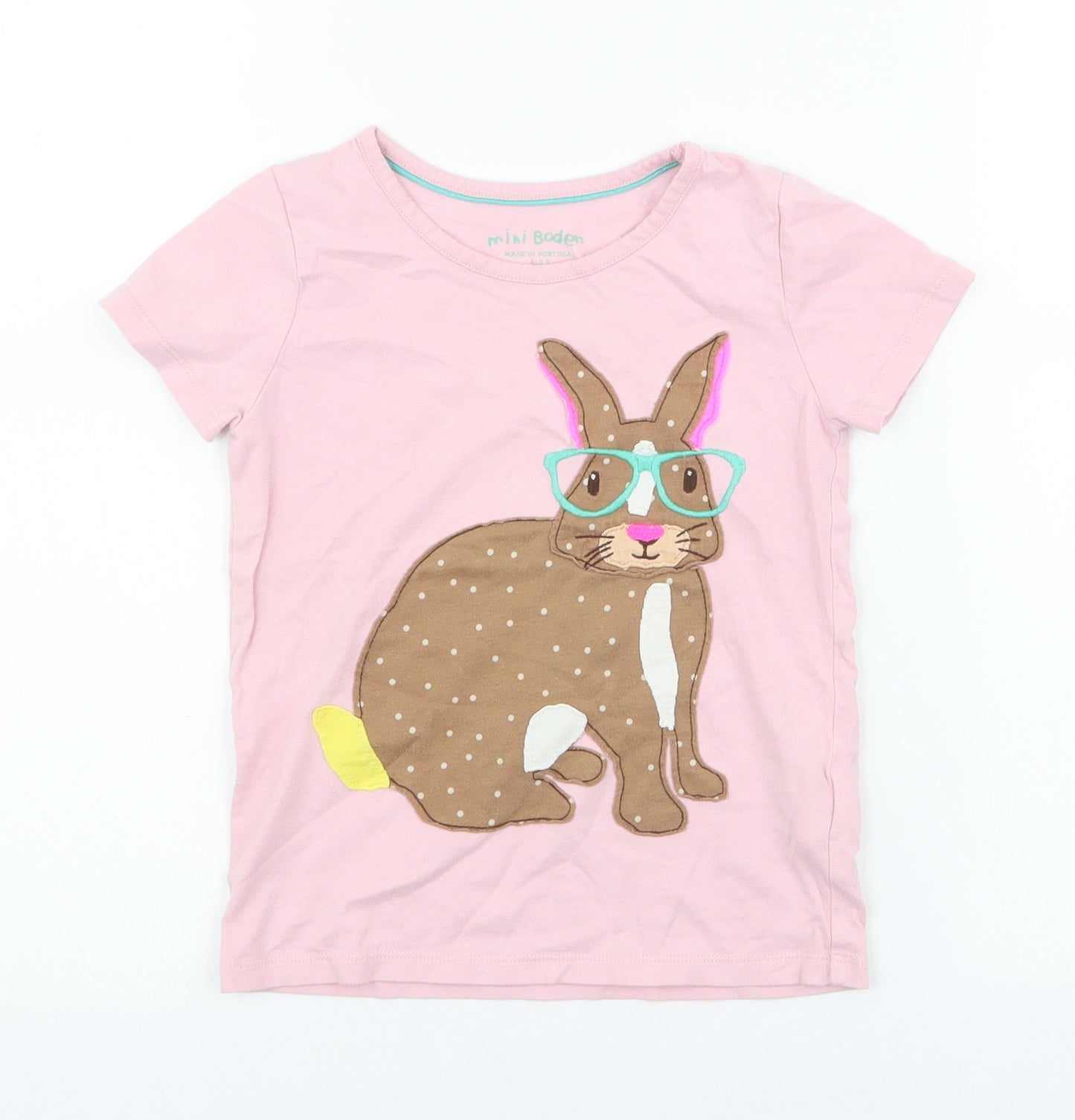 Boden Girls Pink  100% Cotton Jersey T-Shirt Size 4-5 Years Round Neck Pullover - Rabbit