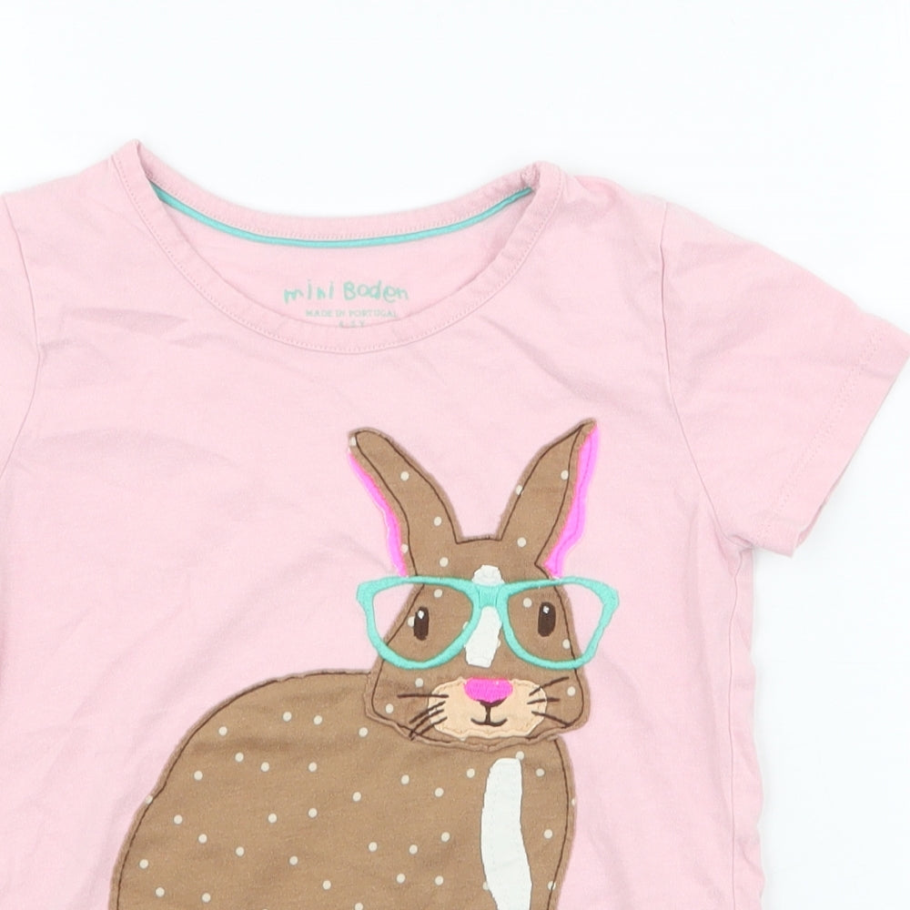 Boden Girls Pink  100% Cotton Jersey T-Shirt Size 4-5 Years Round Neck Pullover - Rabbit