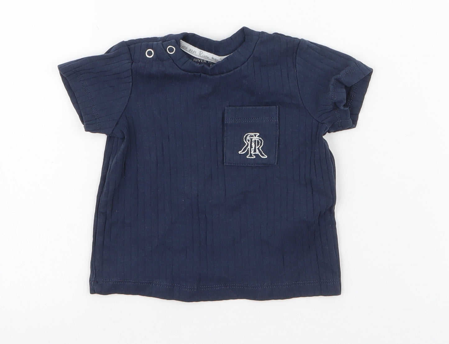 River Island Girls Blue  Cotton Jersey T-Shirt Size 0-3 Months Round Neck Snap